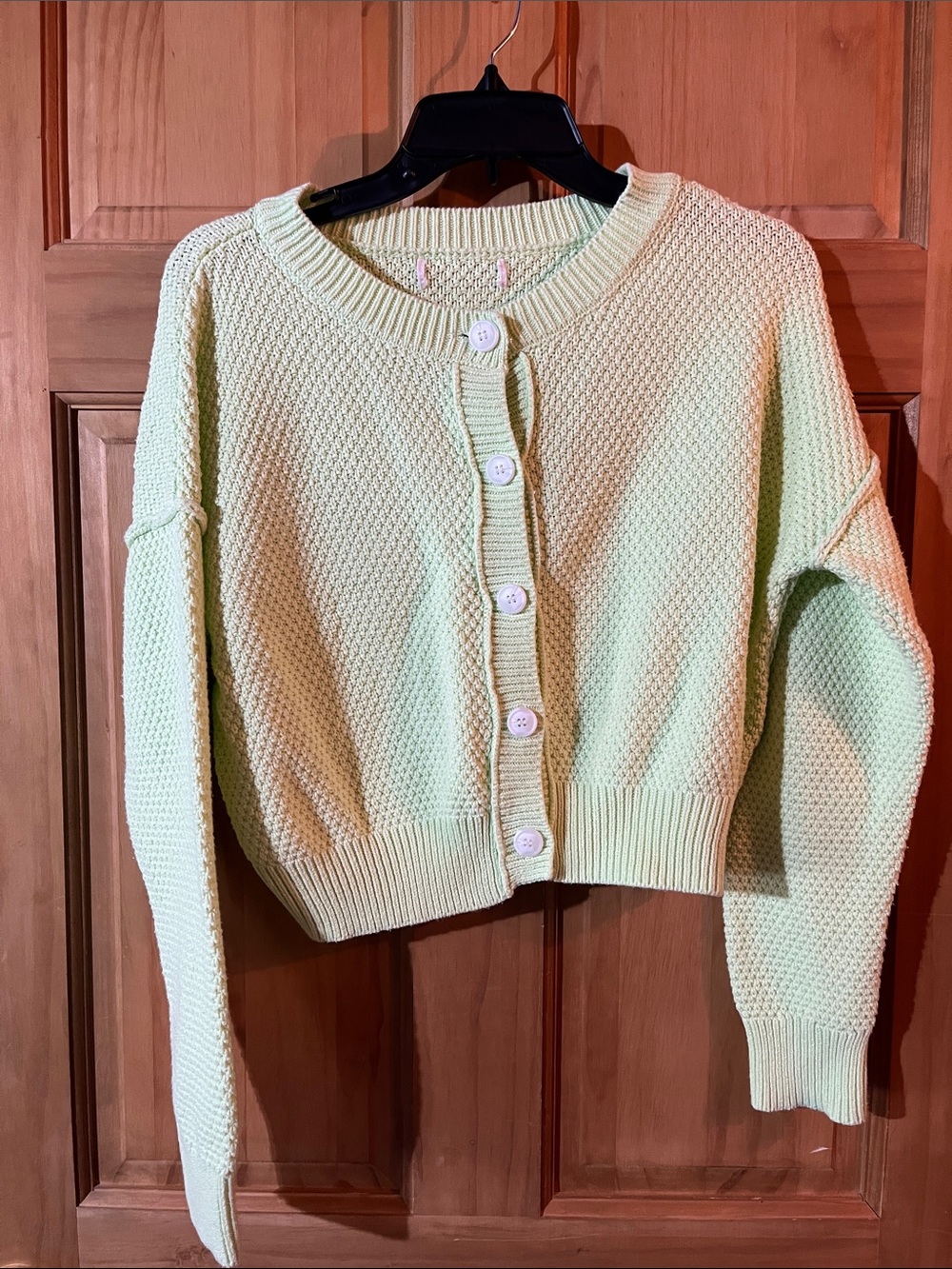 Cropped Knit Button-Front Cardigan - Lime Green